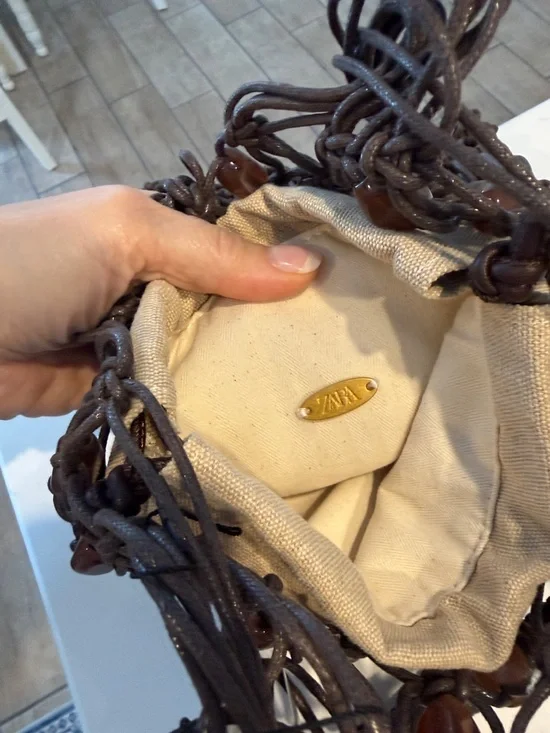 ZARA Dark Brown Macramé Fringe Shoulder Bag - Picture 7 of 7